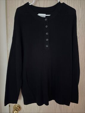 aerie Black Knit Henley Sweater